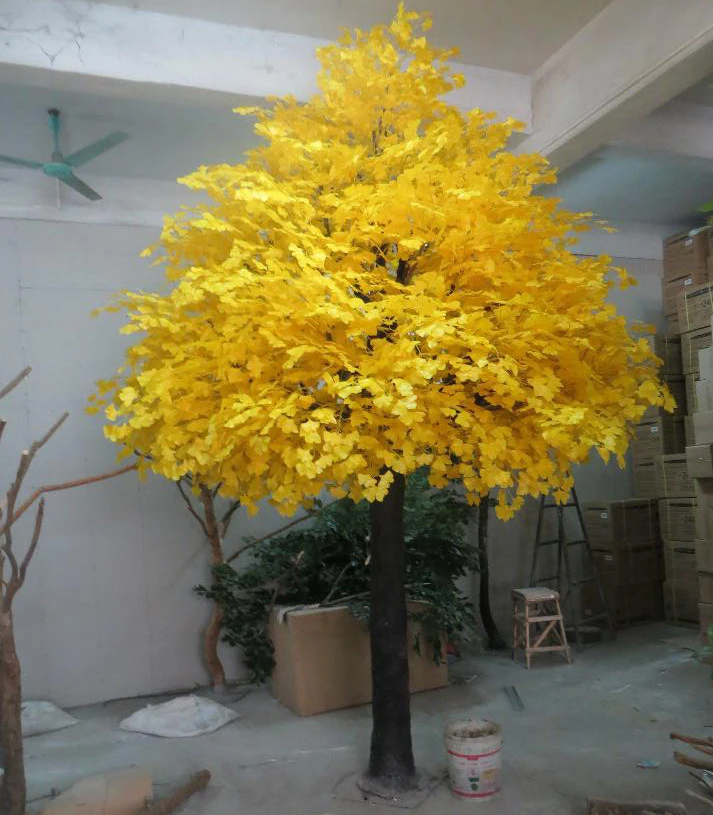 Customized high simulation fiberglass artificial ginkgo tree fake tree on sale