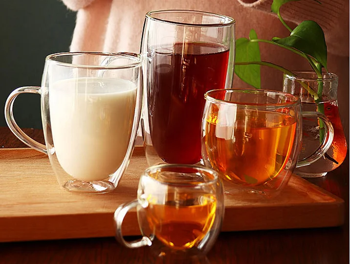 Hot Sale High Quality Transparent heat-insulated double wall glass mug coffee cups With Handle