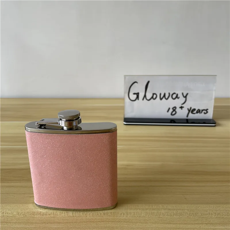 pink 6 oz Alcohol Whiskey Rum Vodka 304 Stainless Steel Leather Hip Flask
