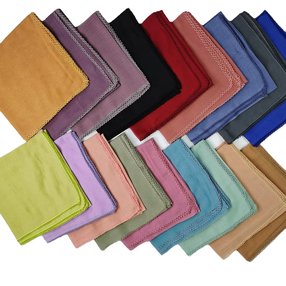 Wholesale Low Price High Quality Summer Malaysia Square Towel Curved Tooth Edge Cotton New Design Cotton Plain Shawl Tudung