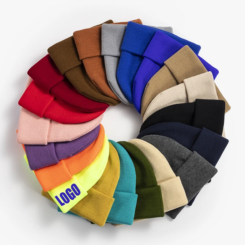 Пустая теплая акриловая шапка с манжетами и индивидуальным логотипом, оптовая продажа, Мужская Вязаная Зимняя Шапка-бини