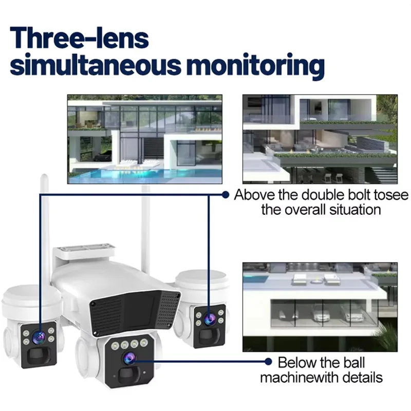 12mp 3lens Solar 4g/Wifi Sim Card Camera AI Human Tracking Two-Way Audio Home Wireless Security Surveillance Solar Cctv Camera