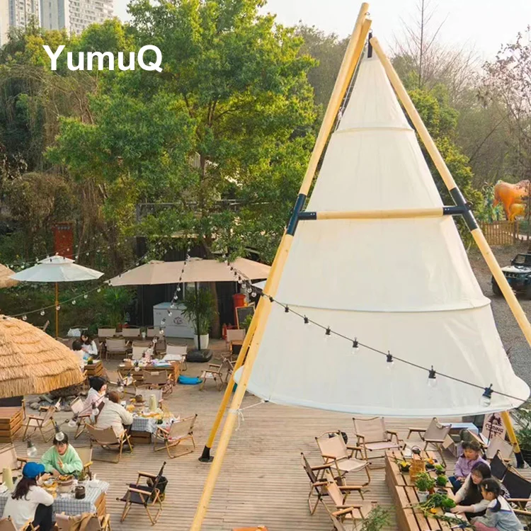 YumuQ Bamboo Cone Shape Lantern Tent Wind Resistance 8-10 Level for Tourist Attraction