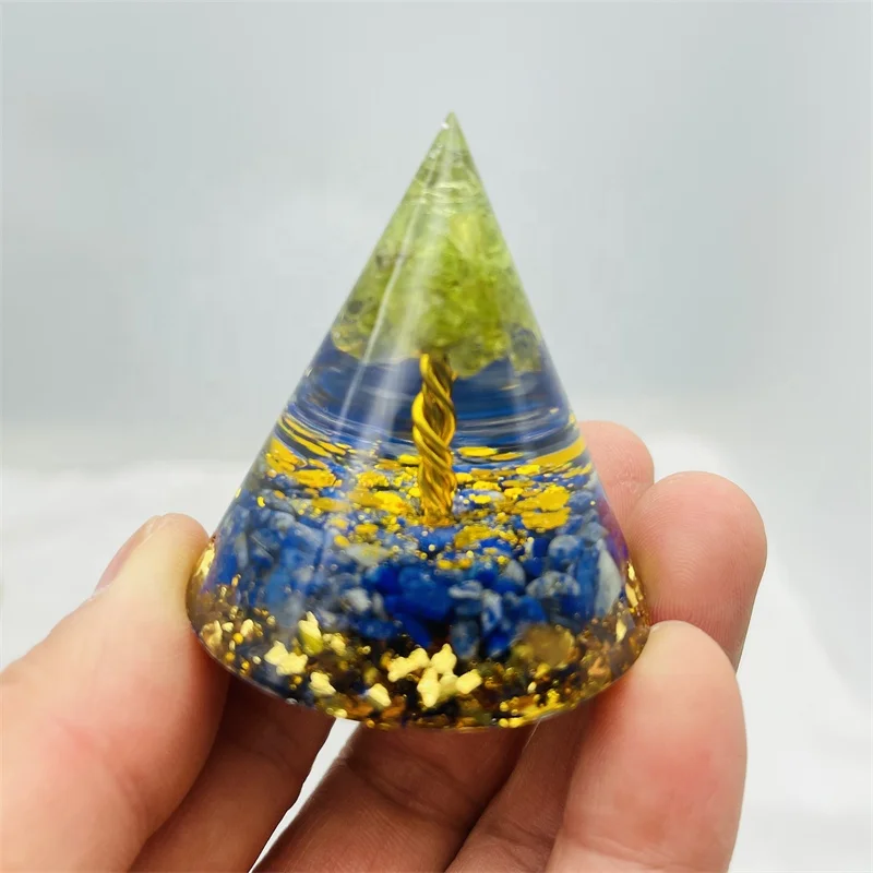 Orgone pyramid crystals healing various crystal gravel stone resin energy cone pyramid for meditation