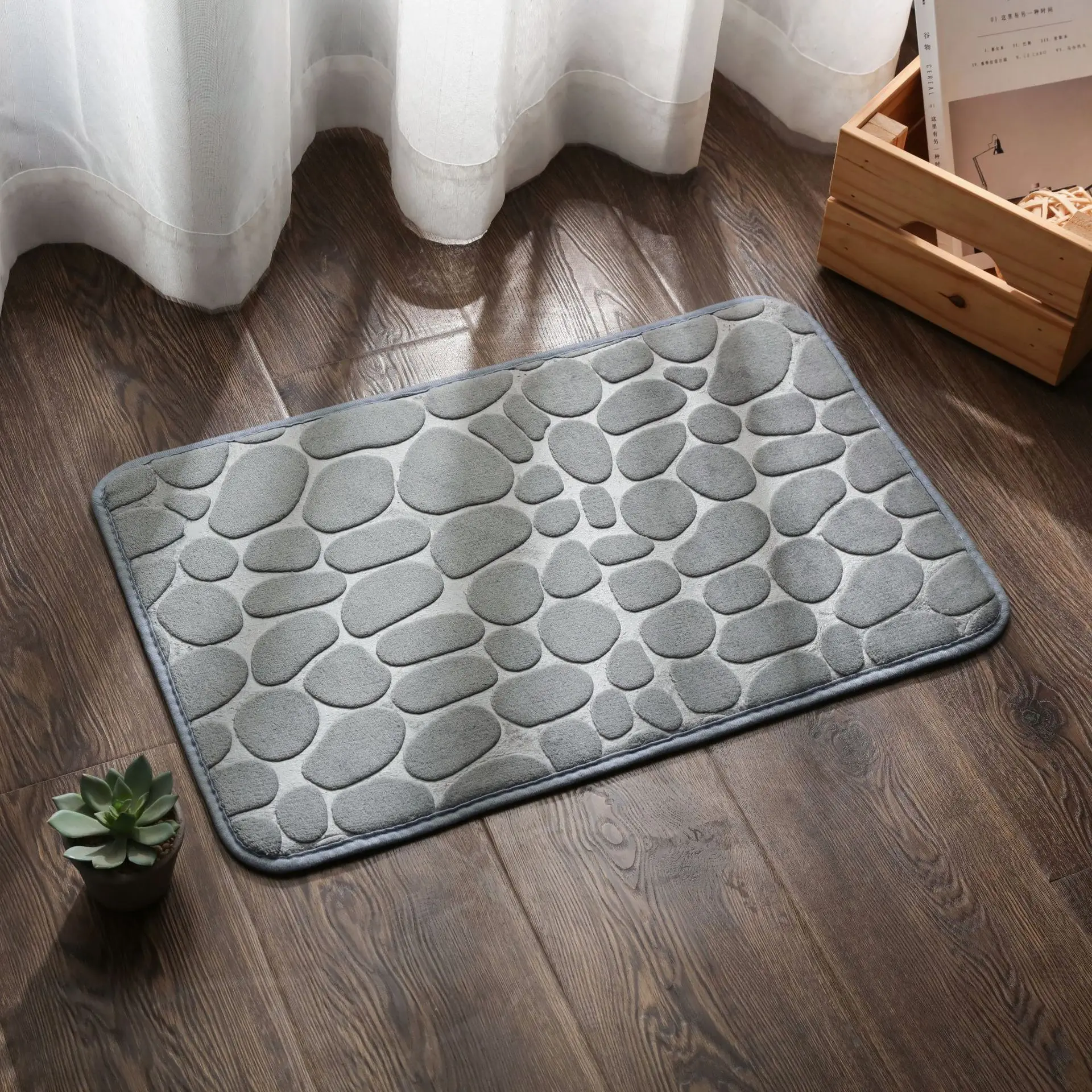 Cobblestone Embossed Bathroom Bath Mat Coral Fleece Non-slip Carpet In Bathtub Floor Rug Shower Room Doormat Memory Foam Pad