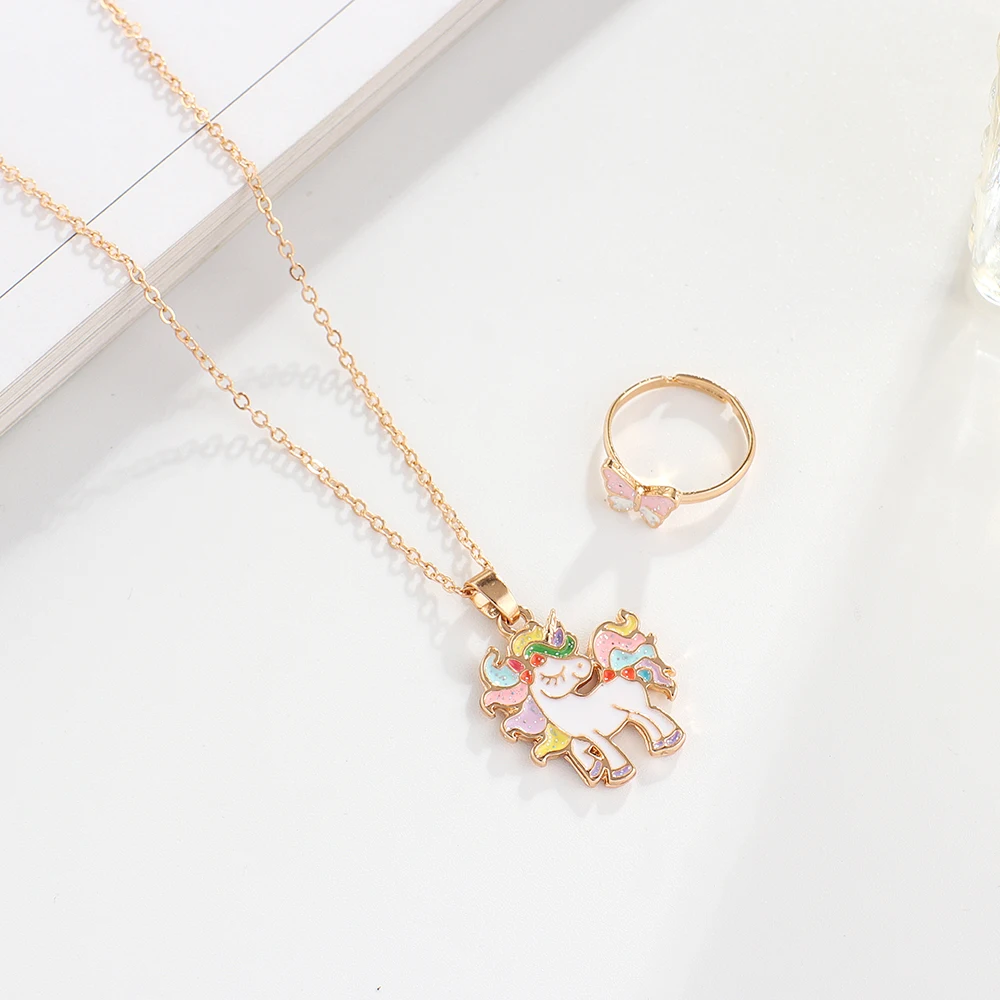  Fashion zinc alloy enameled cute unicorn cartoon kids costume jewelry