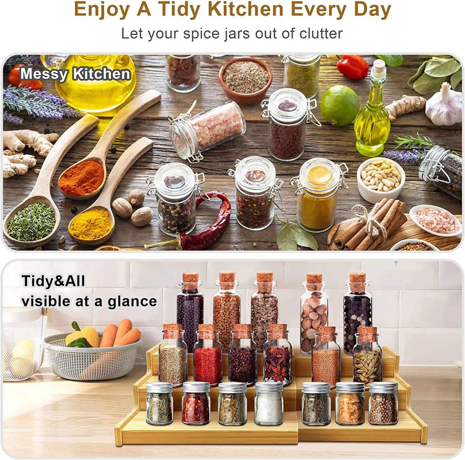 kitchen  bamboo spice organizer expandable spice rack organizer 3 tier spice drawer organizer