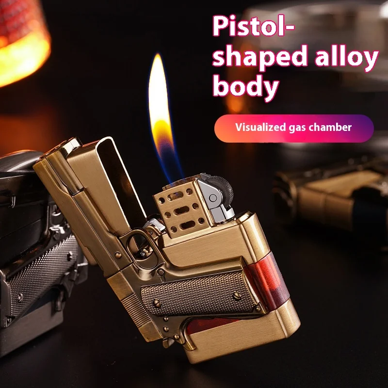 Creative Gun Head Shape Oil Lighter Gun Lighter Luxury Lighter with Transparent Gas Window Custom logo