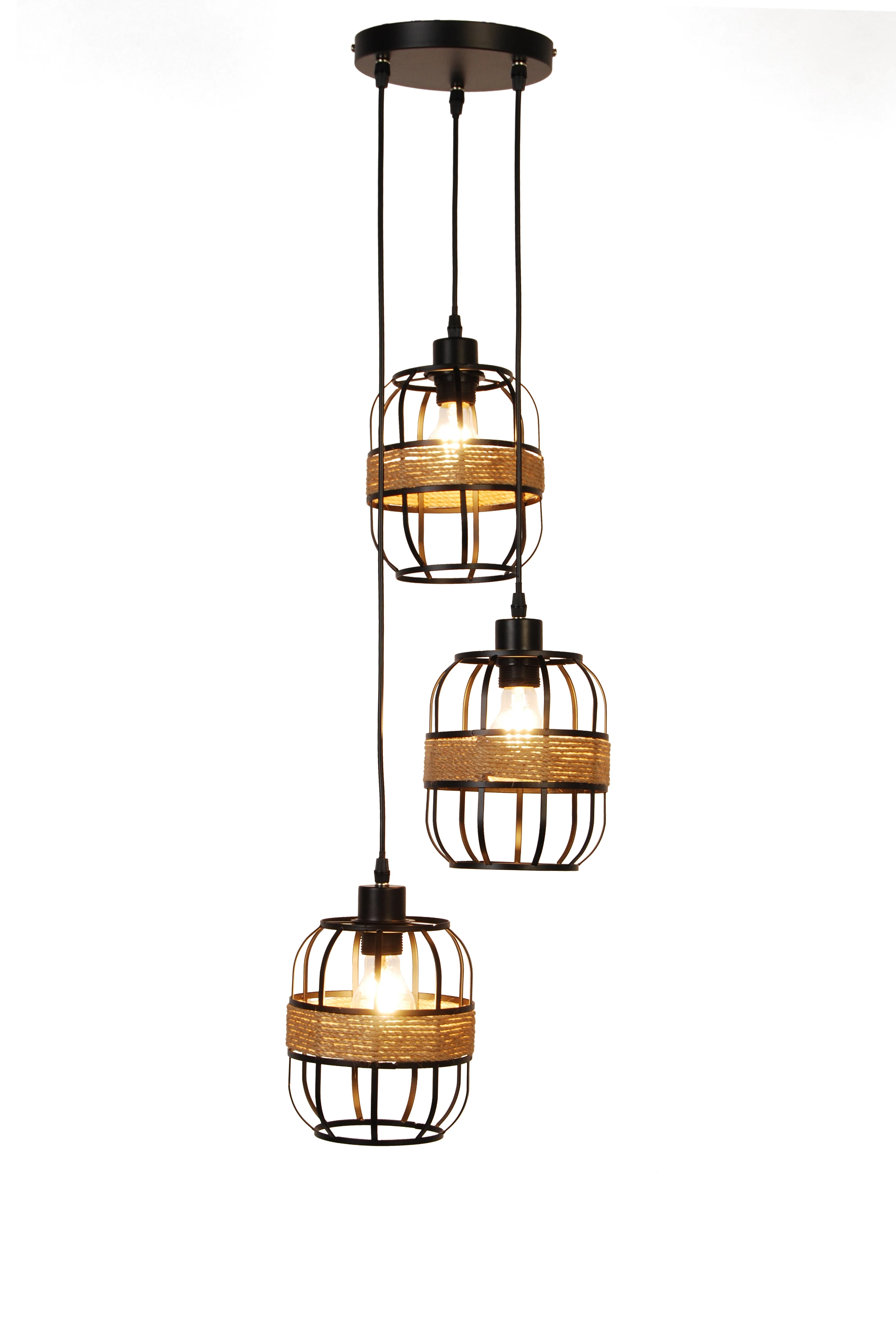 Chandeliers Rattan Made 3 lights Pendant Lamp Nice for Home Decoration.