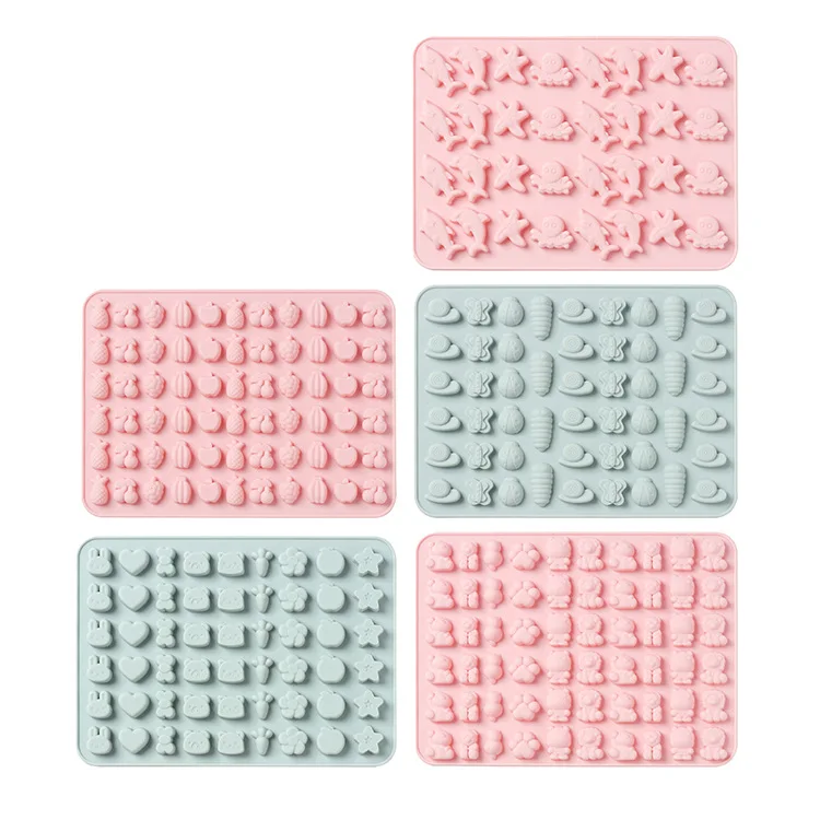 Wholesale 54 Cavity Silicone 3D Cartoon Animal Fruit Bear Rabbit Chocolate Moulds Jelly Candy Molds
