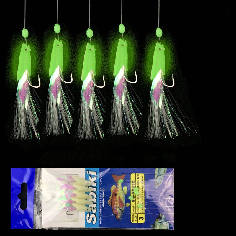Saltwater Luminous Fishskin Sabiki Rig String 1# 2# 3# 4# 1/0# 5pcs Hook Attractive Squid Octopus Carp Tuna Made Lead
