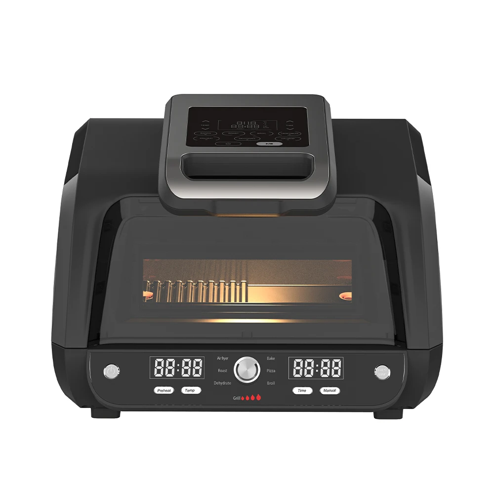 12 in 1 Smokeless Indoor BBQ Grills Air Fryer Electric Grill with Alu Basket Alu Diecasting Cooking Pot Glass Lid Cleaning Brush