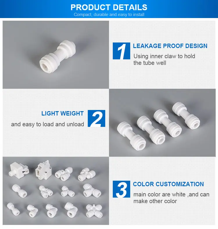 High quality 14/14 mm straight connector Shaped two open Plastic Fittings Quick Connect Pipe Fitting RO Connector