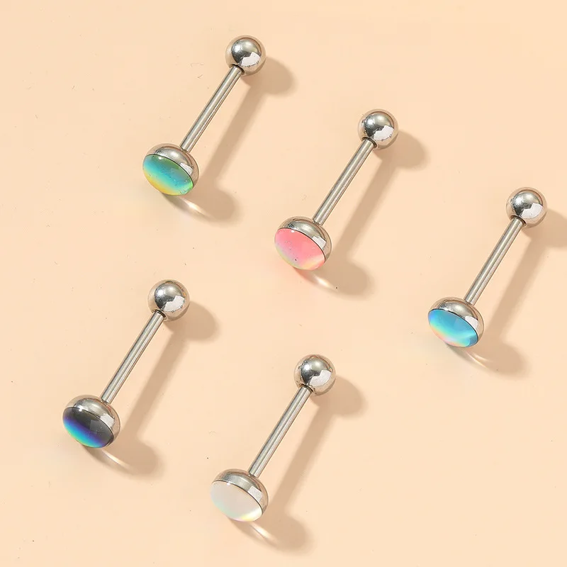 Stainless Steel Straight Tongue Nail External Thread Multicolor Flashing Film Enamel Tongue Ring Piercing External Tongue Nail J