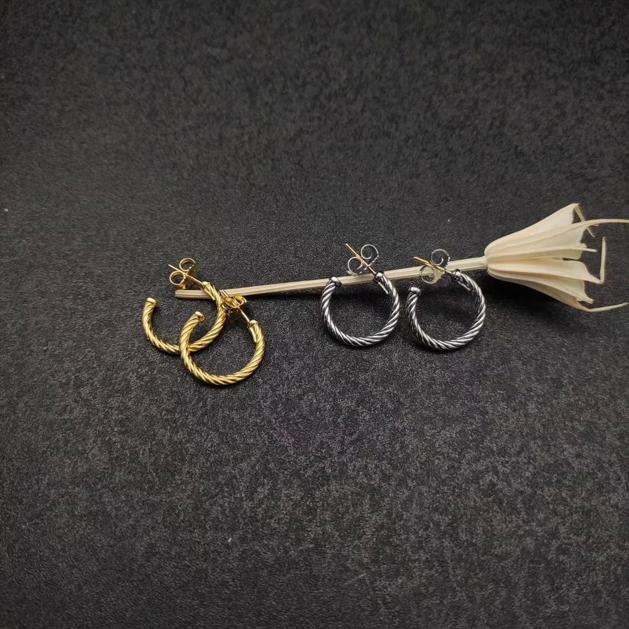 Designer Jewelry Hoop Earrings Inspired Twisted Cable Wire Crossover Half Hoop Earrings Luxcury Earrings