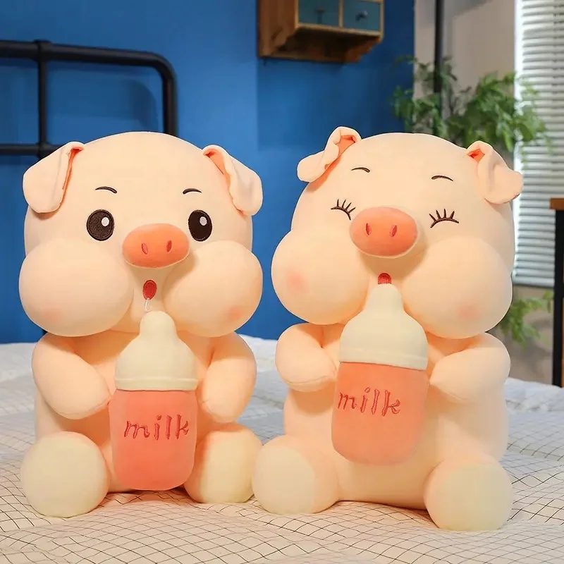 DL667 High Quality Custom Valentine Lovely Dolls Stuffed Soft Animal Cute Angel Pig Stuffed with Milk Tea Cup Plush Toy