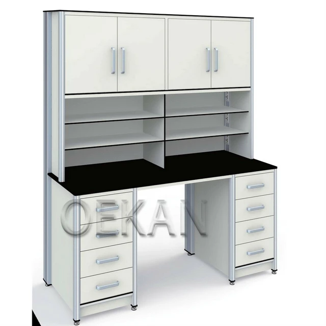 School Laboratory Equipment Commercial Chemical Working Wooden L-shape Wall Mounted Lab Desk with Sink Faucet