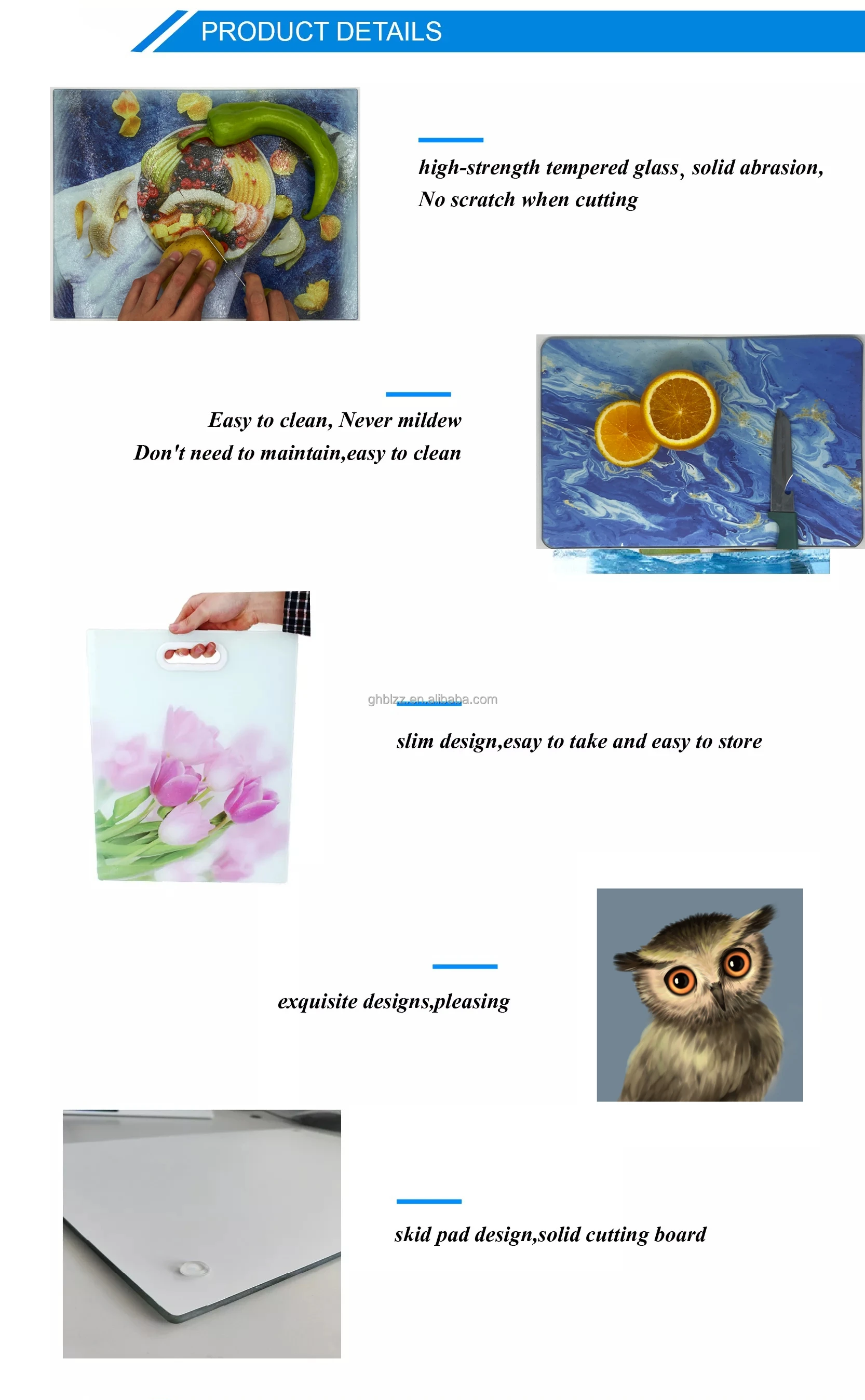 Sunmeta Custom Tempered Sublimation Chinchilla Glass Cutting Board for Kitchen