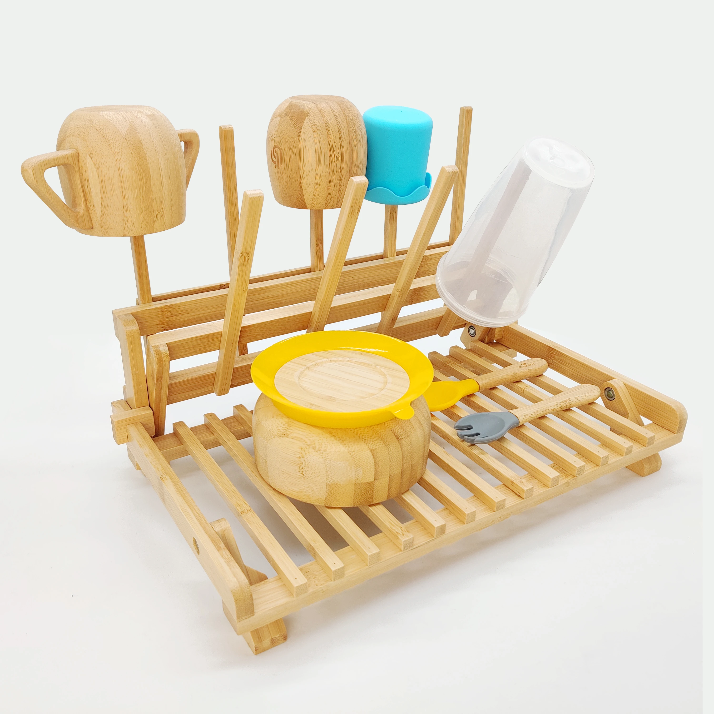 YCZM New Bamboo Bottle Drying Rack Foldable Baby Bottle Drying Stander Holder Drying Rack With Wood