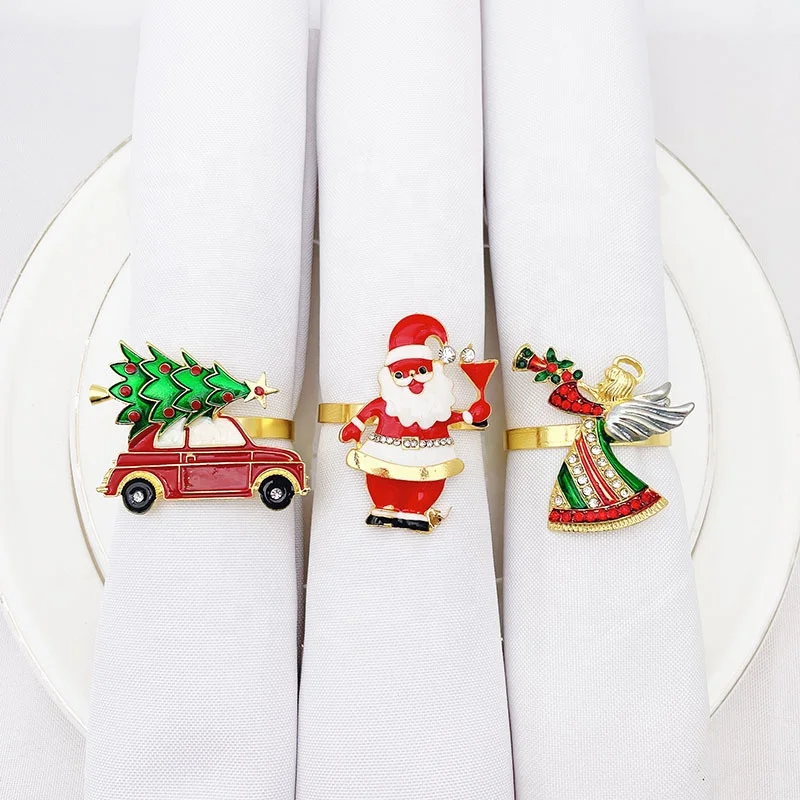 Metal Christmas Tree Napkin Buckle Bow Flower Wreath Mouth Ring Wedding Hotel Table Supplies Circle Decoration
