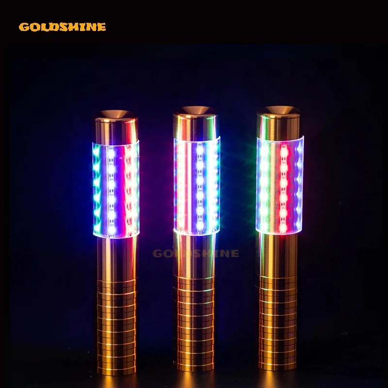 23cm Gold Silver Aluminum LED Strobe Baton Colorful Flashing Bottle Spark Halloween Club Parties Metal Material Party Supplier