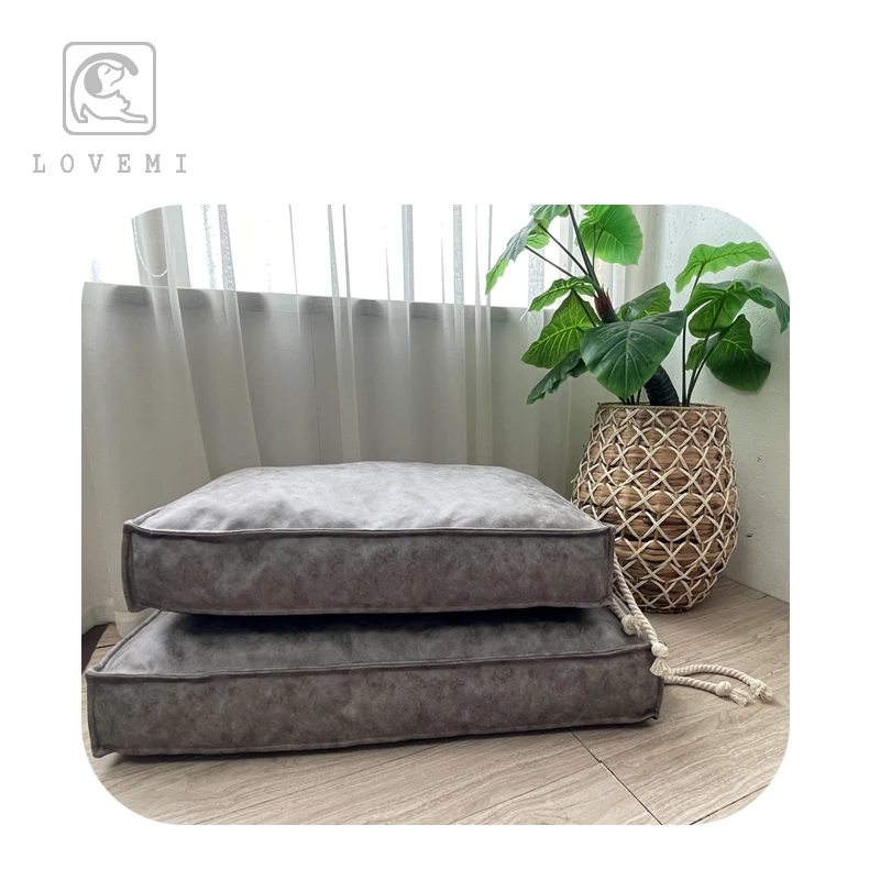 Luxury PU Leather Wholesale Manufacturer handmade Soft Elephant Grey Color Dog Bed Luxury pet beds & accessories