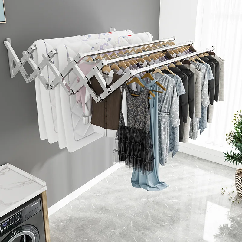 FXL Extendable Wall Mounted Space Saving Hanging Rack Indoor Outdoor Foldable Laundry Clothes Drying Rack