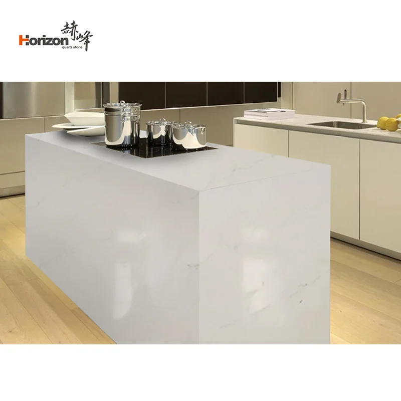 Horizon Polished Cuarzos Calacatta White Artificial Quartz Stone Countertops
