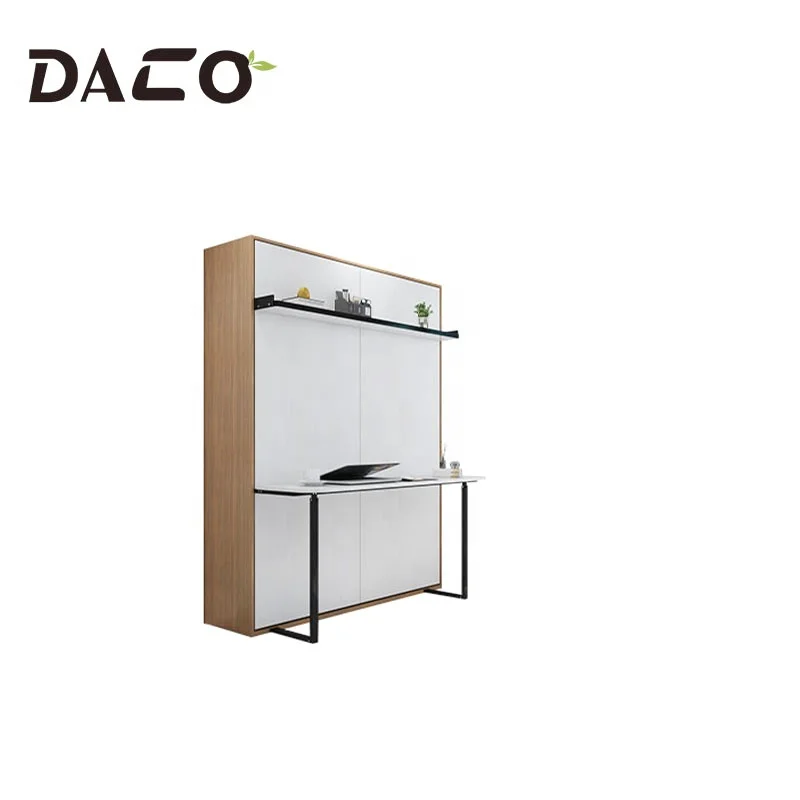 Bedroom Furniture Smart Foldable Mechanism split door fold down vertical bed with a desk and shelf