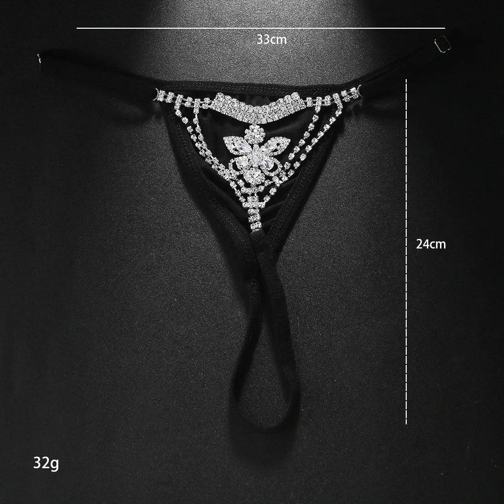 Sexy Bling Butterfly Panties Thong Rhinestone Women Jewelry Bikini Party Crystal Black Underwear Body Chain Wholesale