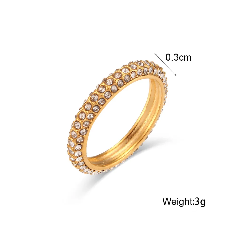 Wholesale Custom PVD Plated 18K Gold Stainless Steel Jewelry Black Diamond 3A CZ Zircon Ring for Women