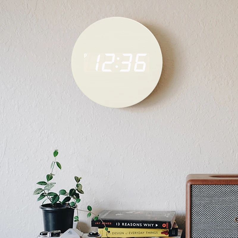 EMAF Novelty modern home decoration led light 12/24H wall clock japan style led digital wooden wall clock for Livingroom office