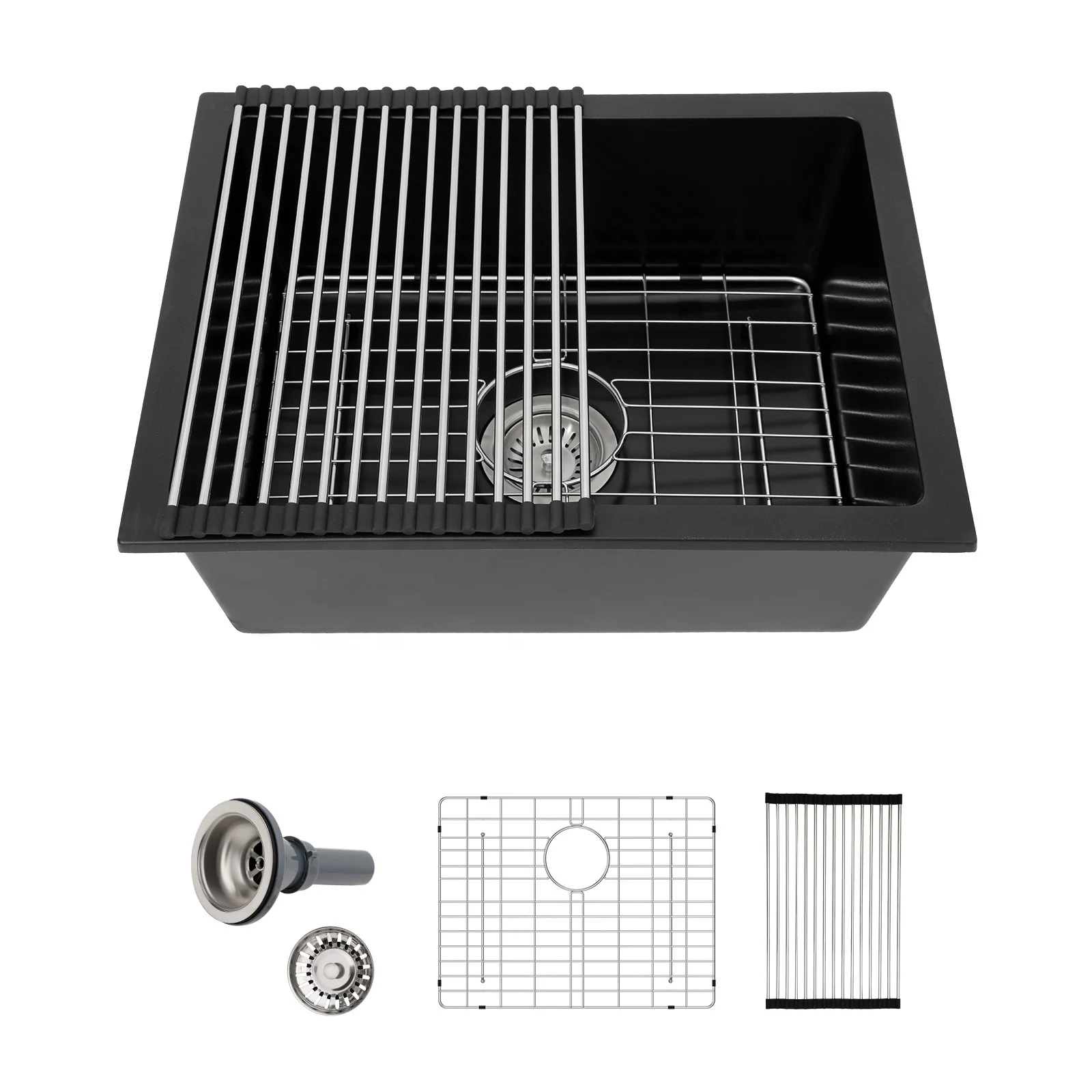 22 Granite Composite Black Kitchen Sink  28 * 17 Inch Single Bowl Kitchen Sinks  Undermount Quartz Sink for Kitchen