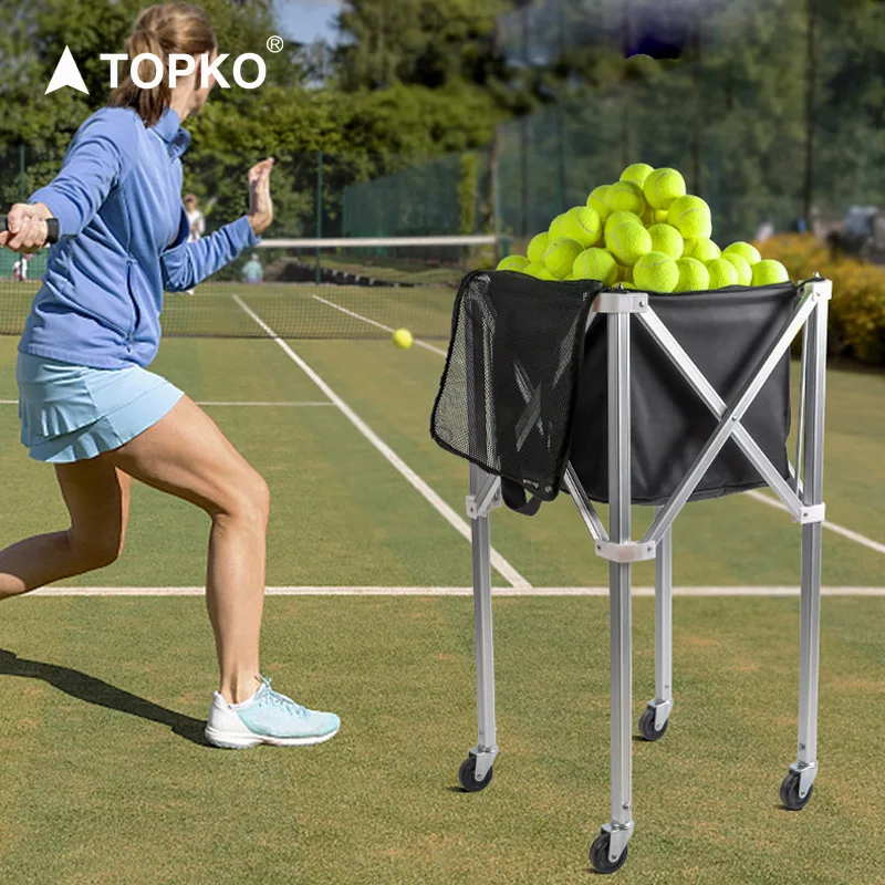 TOPKO Folding Tennis Storage Basket Easy Carrying & Folding Large Storage Movable Trolley Tennis Ball basket Tennis Ball Cart