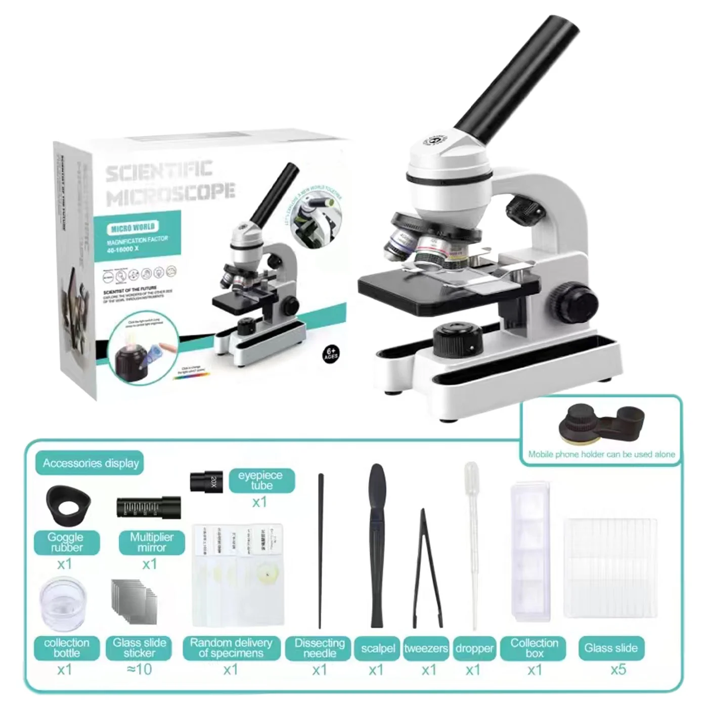 KUNYANG 40X-16000X monocular oblique tube biological science microscope educational purpose microscope for kids high quality