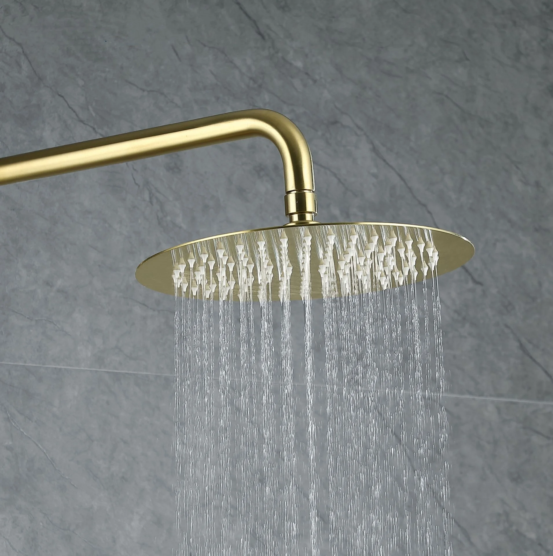 Luxury Round Rainfall Exposed Wall Mounted Bathroom Mixer Taps Thermostatic Gold Shower Set