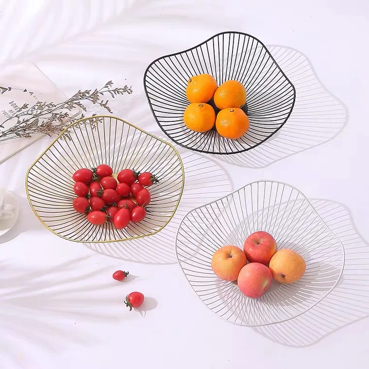 Storage Baskets Wire Fruit Baskets for Storage Bathroom Kitchen Toy Fruit Sundries Container Decoration Desktop Metal Earphone