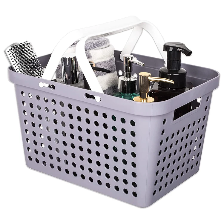 Plastic Storage Basket with Handles Shower Caddy Tote Portable Organizer Bins for Bathroom Kitchen Bedroom