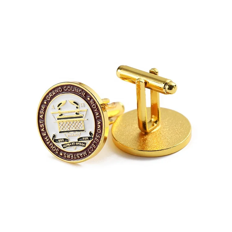 custom round soft enamel logo gold brass metal cuff links