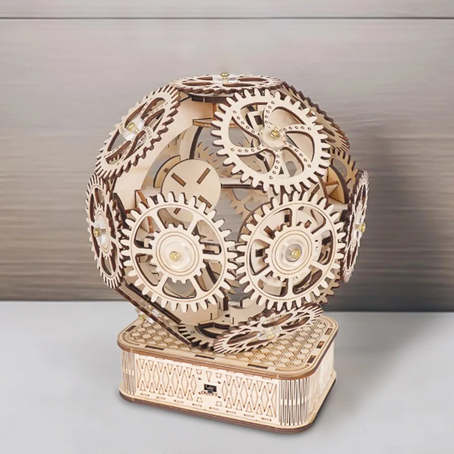 Rotating gear ball model 360 degree rotation drive DIY 3D three dimensional wooden puzzle