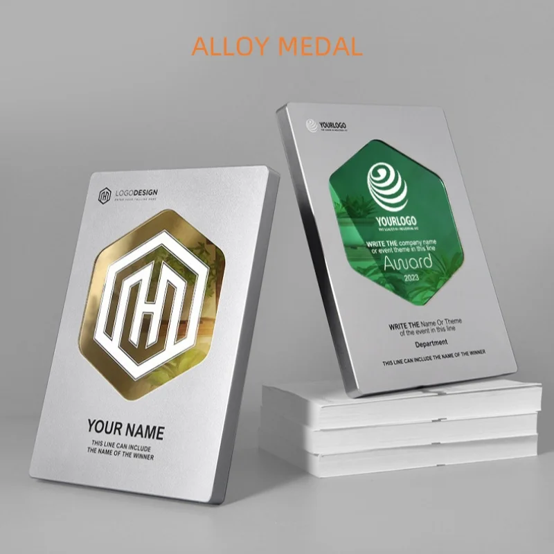 Business Cooperation Souvenir gifts New Aluminium Alloy Great Honor Silver Medal Awards Certificate Plaques