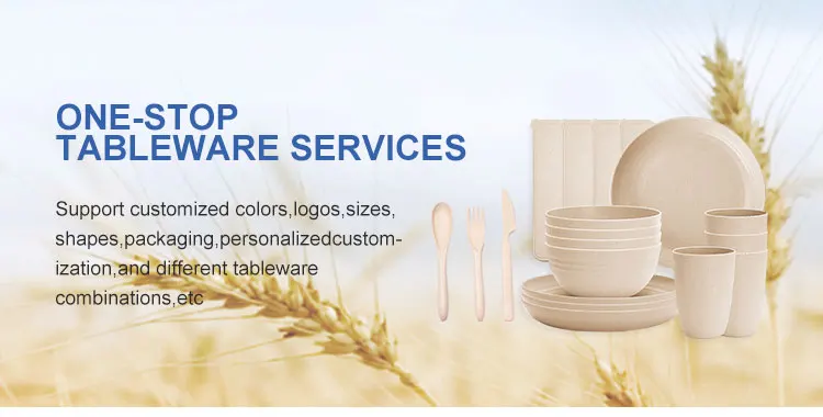Plates and Bowls Spoon Fork Knife Set Wheat Straw Plastic Dinnerware Tableware Set