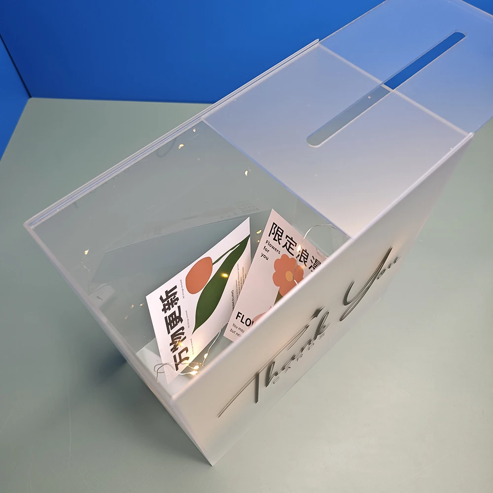 Custom White Clear Wedding Acrylic Thank you Card Box Wedding Innivation Storage Acrylic Frosted Card Box