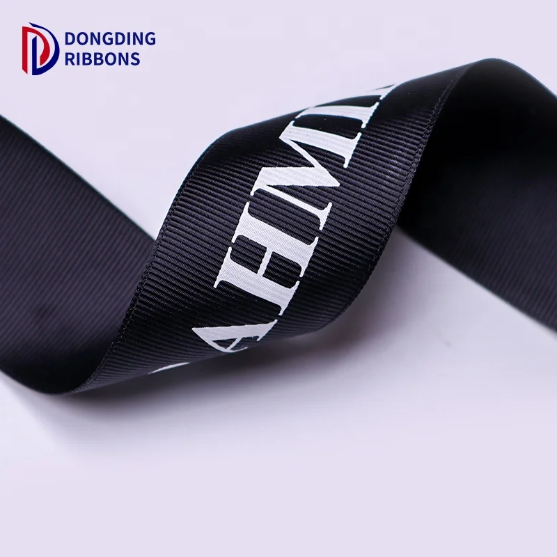 Factory Direct Wholesale  4cm width Satin Ribbon with white Logo for Flower Gift Package Decoration