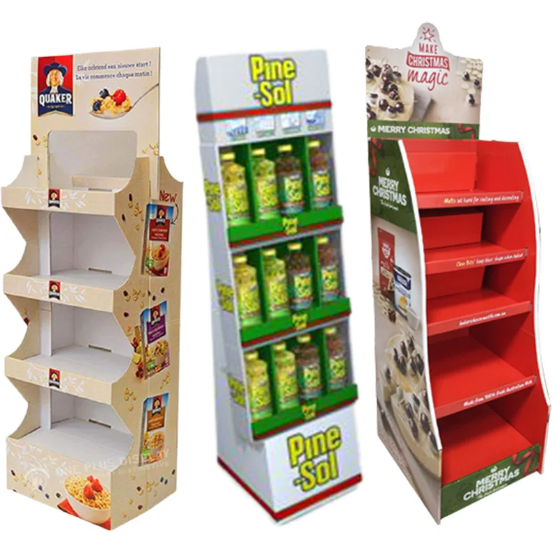 Custom logo product floor display stand Wholesales Supermarket  promotion beverage paper rack