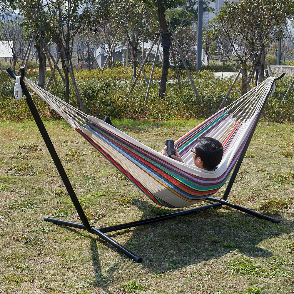 Hammock With Stand Double Cotton Hammock And Heavy Duty Steel Stand Including Portable Carrying Case