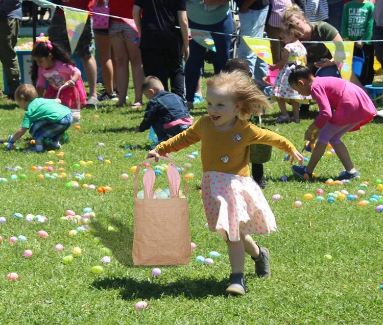 Custom Wholesale DIY Ears Linen Egg Gifts Blank Sublimation Easter Bunny Bags Carry Bucket Tote