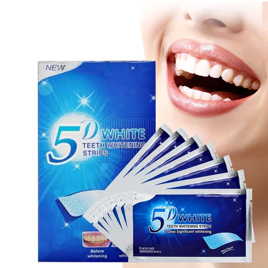 Teeth Whitening Strips 5D with 14 Pieces Custom Logo Oral Hygiene Care Remove Stains White Tooth Whitening Dental Strips Kit