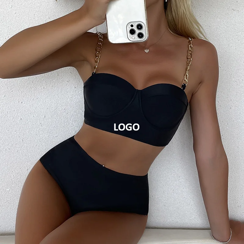 Hot selling Custom bikini two piece swimsuit beachwear solid color sexy bathing suit plus size women swimwear