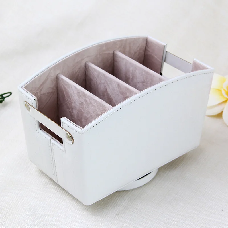 Custom Black PU Leather Desktop Organizer 360 Degrees Rotatable Hotel Home TV Remote Control Holder for Sundries Storage